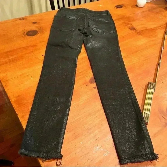 Free People x We The Free High Rise Coated Skinny Jeans Black 25 raw-cut hem - Picture 10 of 15